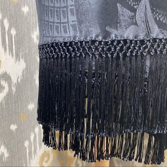 Ralph Lauren Spring 2007 Jet Black Stretch Silk Damask Piano Fringe Pencil Skirt - Picture 15 of 16